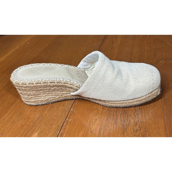 Ugg Palma Ivory Espadrille Wedge Mules Womens 8 SN 1653 Sandals Clogs Shearling - Picture 4 of 10
